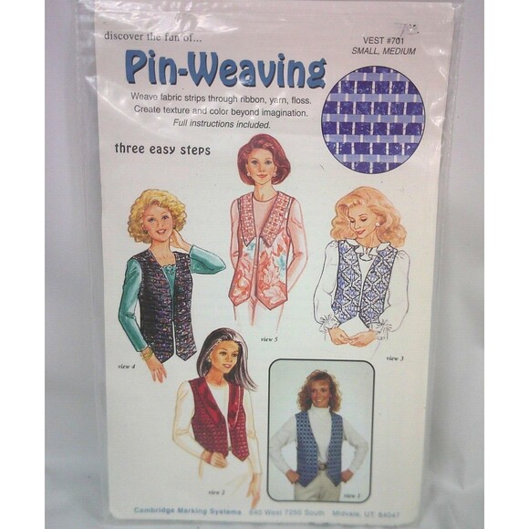 Vintage 1994 Cambridge Marking Systems Pin Weaving Vest Pattern 701 Size S M - Picture 1 of 4